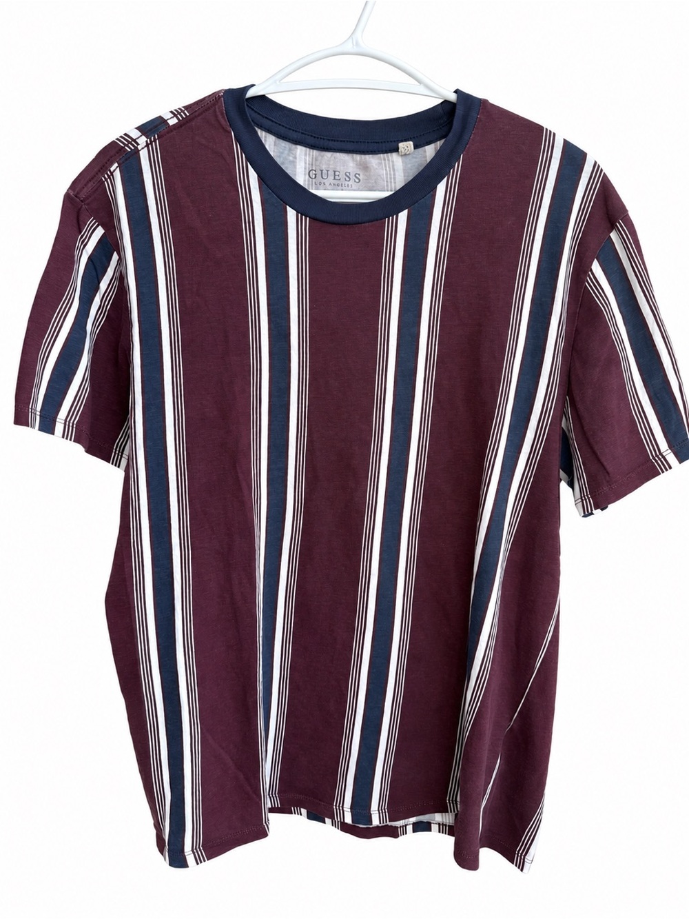 GUESS Men’s M Vertical Stripe T-Shirt Retro Y2K Style Streetwear Skater